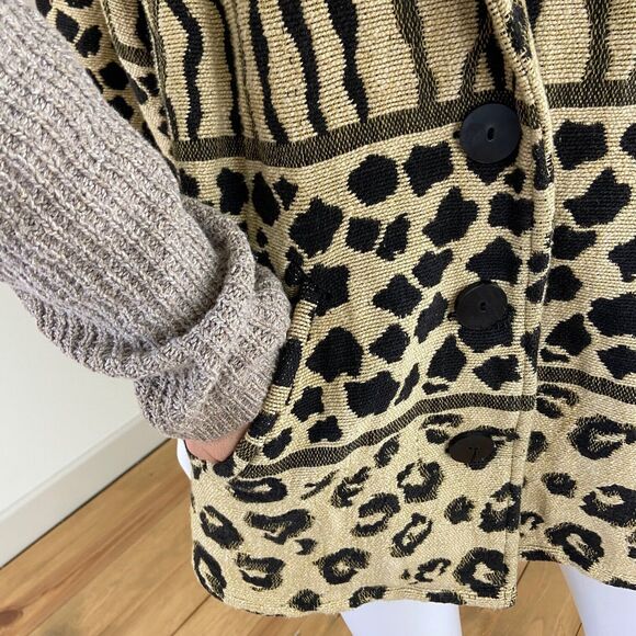 Vintage 90s Fashion Bug Leopard Animal Print Blanket Tapestry Coat Blazer Jacket - Picture 8 of 10